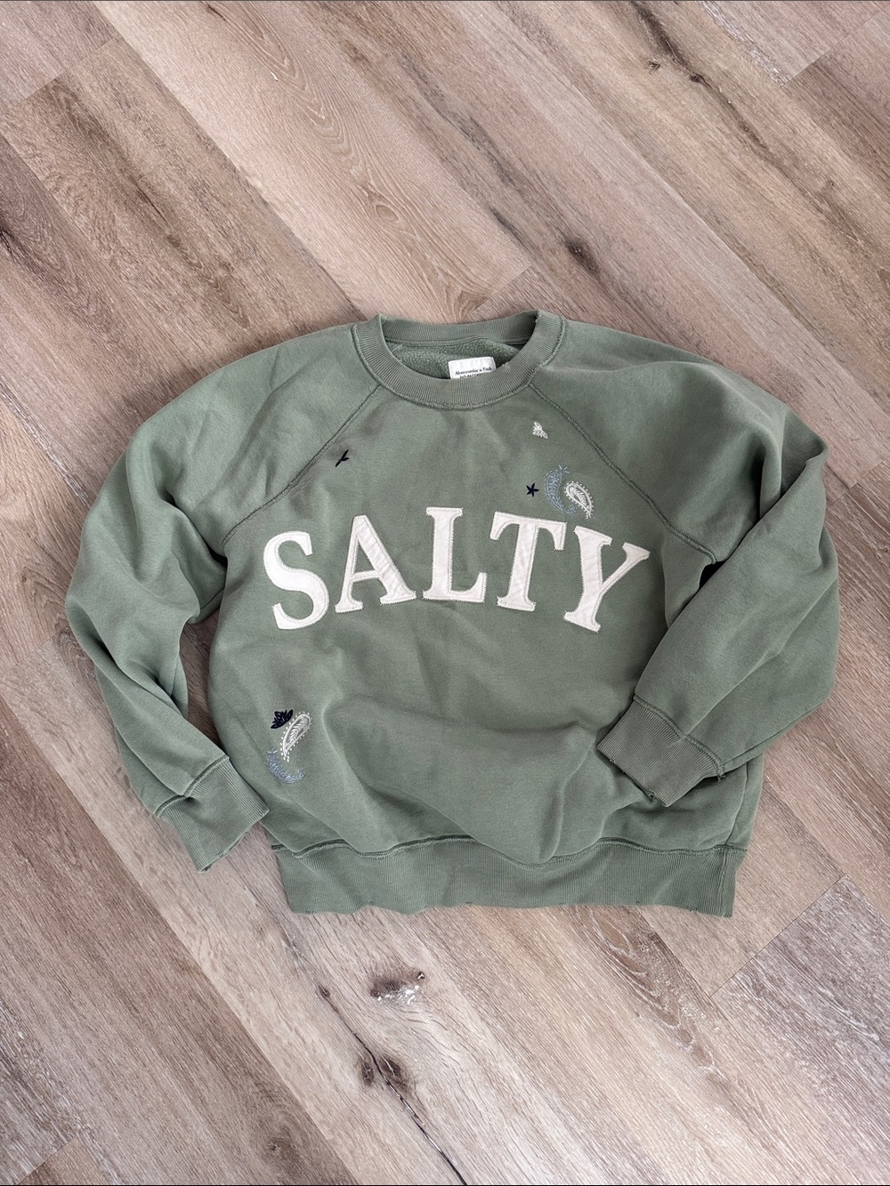 Abercrombie & Fitch Olive Green 'SALTY' Crewneck Sweatshirt